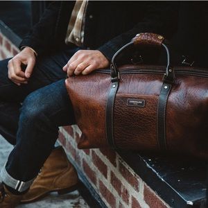 Coronado Leather buffalo duffle in tan brown hide.